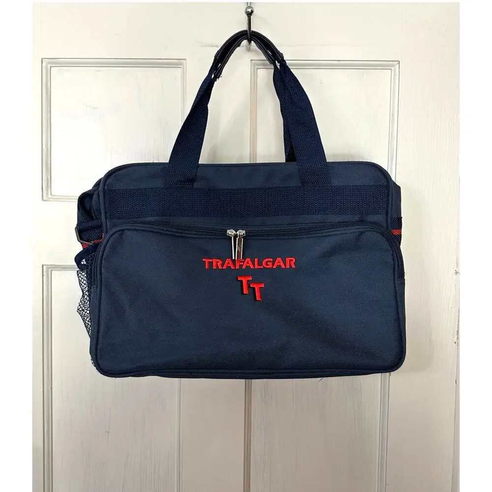 Trafalgar TT Tote Travel Bag Carry-On Navy Blue Embroidered Heavy Duty Gym Bag‎